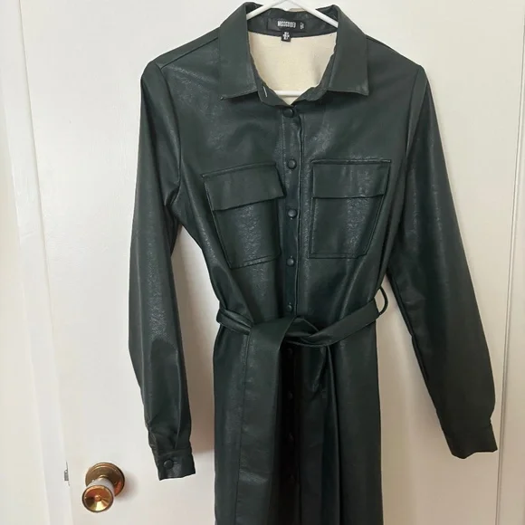 Missguided Jackets Coats Missguided Faux Dark Green Leather